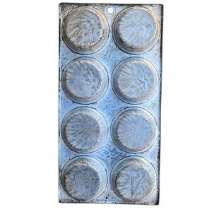 Graniteware Speckled Gray 8 Cup Muffin Pan Farmhouse Antique Enamelware Vintage